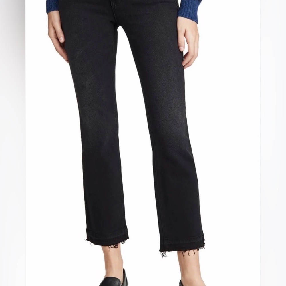 AYR The Rocker Black Cropped Frayed Hem Ankle Jeans